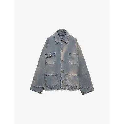 Prada Mens Blue Distressed Canvas Blouson Jacket Xl