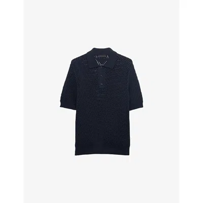 Prada Mens Blue Linen And Cotton Polo Shirt In Black