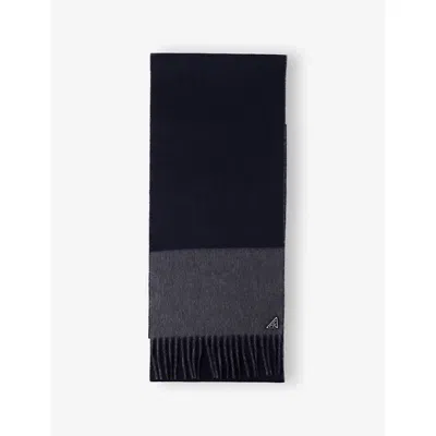 Prada Mens Blue Logo-embellished Cashmere Scarf