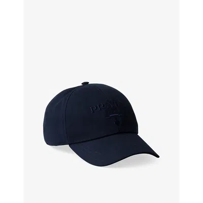 Prada Mens Blue Logo-embroidered Adjustable Woven Baseball Cap