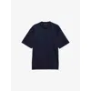 Prada Mens Blue Logo-embroidered Crewneck Cotton-jersey T-shirt