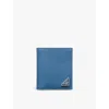 Prada Mens Blue Logo-plaque Leather Wallet In Blue