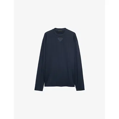 Prada Mens Blue Long-sleeved Cotton T-shirt