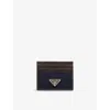 Prada Leather Card Holder Featuring Contrast Panel In Blue