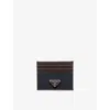 Prada Leather Card Holder Featuring Contrast Panel In Blue