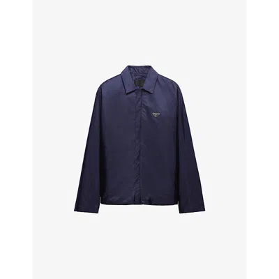 Prada Mens Blue Re-nylon Triangle-plaque Woven Shirt