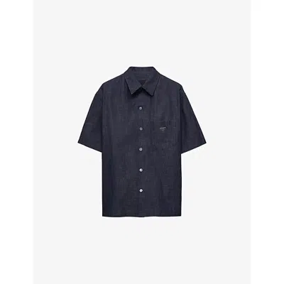Prada Mens Blue Short-sleeve Chambray Denim Shirt Xs