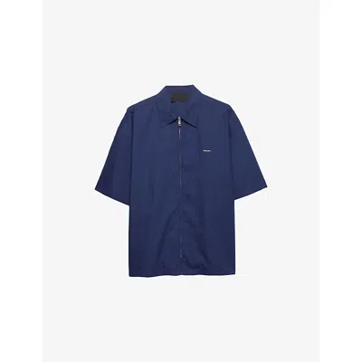 Prada Mens Blue Short-sleeved Technical Cotton Shirt