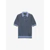 Prada Mens Blue Striped Cotton Polo Shirt In Black