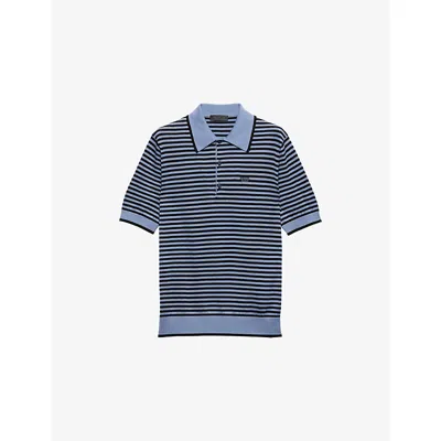 Prada Mens Blue Striped Cotton Polo Shirt In Black
