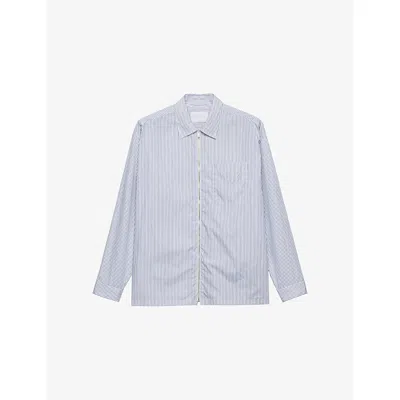 PRADA MENS BLUE STRIPE-PRINT ZIPPER COTTON SHIRT