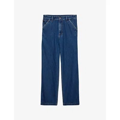 Prada Mens Blue Triangle-logo Light Denim Cargo Jeans