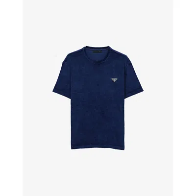 Prada Mens  Triangle-logo Terry Cotton-jersey T-shirt