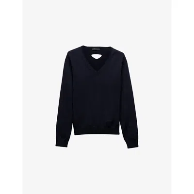 Prada Mens  V-neck Wool Jumper In Blue