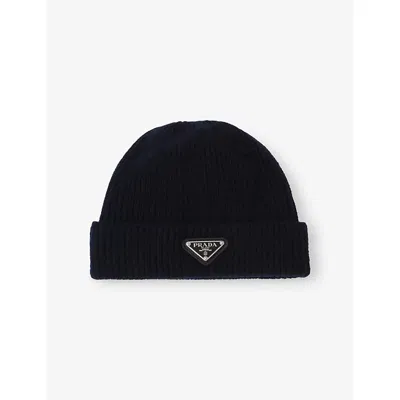Prada Mens  Wool And Cashmere Beanie In Blue