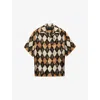 Prada Short-sleeved Argyle-pattern Silk Twill Shirt In Brown