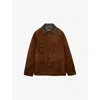 Prada Mens Brown Caban Leather-collar Suede Jacket In Brown