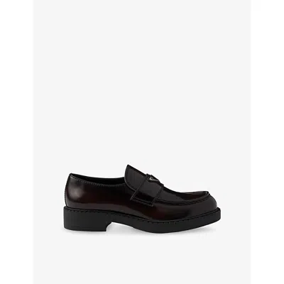 Prada Mens  Chocolate Brushed Leather Loafers In Brown