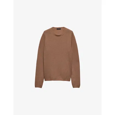Prada Mens Brown Crewneck Regular-fit Cashmere Jumper