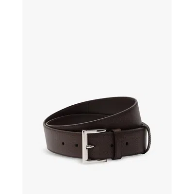 Prada Triangle-logo Saffiano Leather Belt In Brown