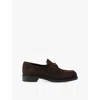 Prada Enamel Triangle-logo Suede Loafers In Brown