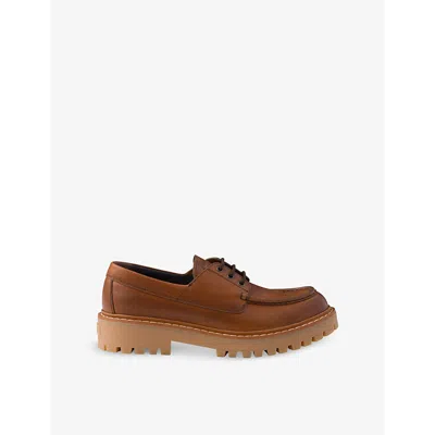 Prada Mens Brown Lugged-sole Lace-up Leather Loafers