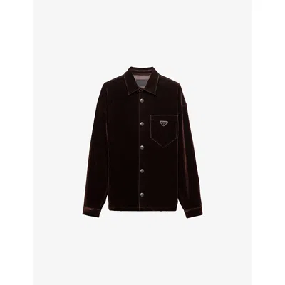 Prada Mens  Oversized Logo-plaque Stretch-cotton Shirt