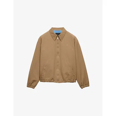 Prada Mens Brown Pointed-collar Logo-print Cotton Jacket