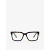 Prada Mens Brown Pr 10yv Rectangle-frame Tortoiseshell Acetate Eyeglasses In Brown