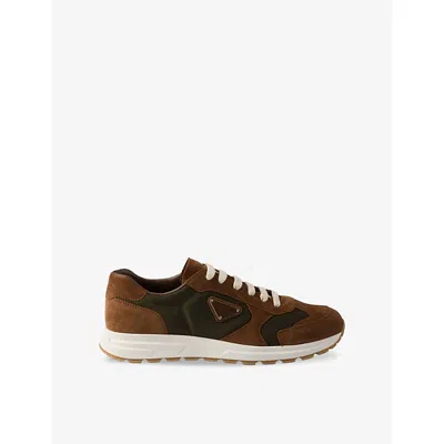 PRADA MENS PRADA PRAX SUEDE AND WOVEN TRAINERS