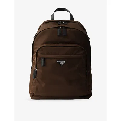 Prada Mens Brown Re-nylon And Saffiano Leather Backpack