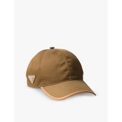 Prada Mens Brown Re-nylon Brand-plaque Recycled-nylon Baseball Cap