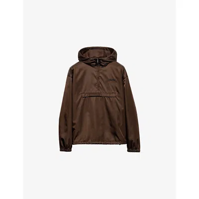 PRADA MENS BROWN RE NYLON HOODED LONG-SLEEVE WOVEN ANORAK
