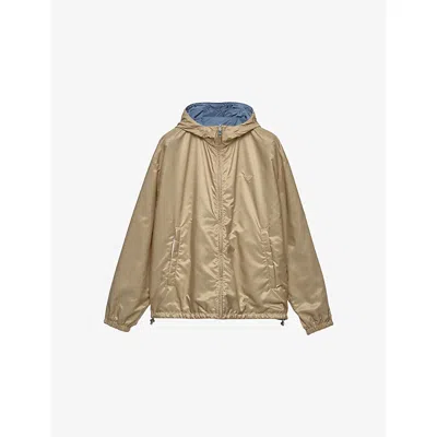 Prada Mens Brown Reversible Re-nylon Hooded Shell Jacket In Neutral