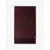 Prada Mens Burgundy Logo-plaque Fringed-trim Silk And Cashmere-blend Scarf In Burgundy