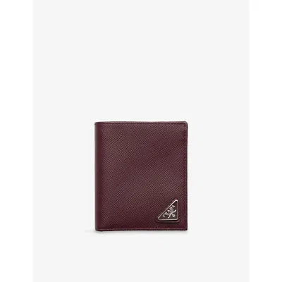 Prada Mens Burgundy Logo-plaque Leather Wallet