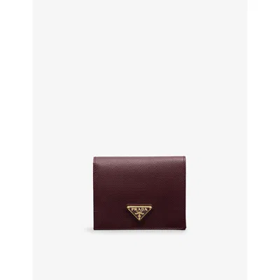 Prada Mens Burgundy Logo-plaque Leather Bifold Wallet