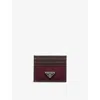 Prada Mens Burgundy Re Nylon And Leather Card Holder