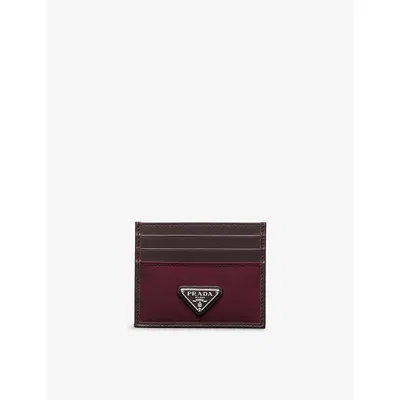 Prada Mens Burgundy Re Nylon And Leather Card Holder