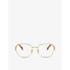 Prada Mens Gold Pr A50v Round-frame Metal Eyeglasses In Gold