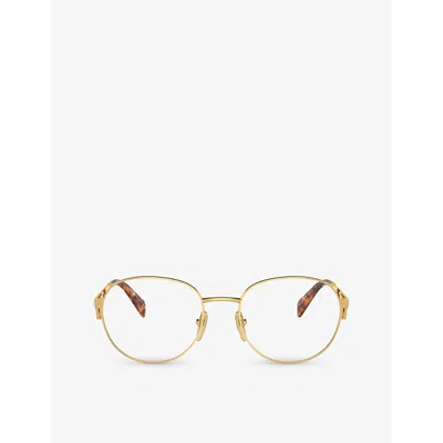 Prada Mens Gold Pr A50v Round-frame Metal Eyeglasses