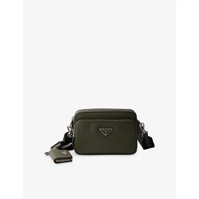 Prada Mens Green Brand-plaque Saffiano Leather Shoulder Bag