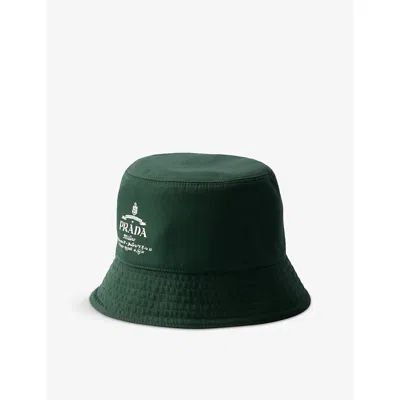 PRADA MENS GREEN BRANDED COTTON BUCKET HAT