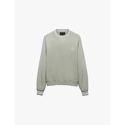 Prada Mens Green Logo-print Contrast-stripe Cotton Sweatshirt