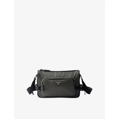 Prada Mens Green Medium Re-nylon And Saffiano-leather Shoulder Bag