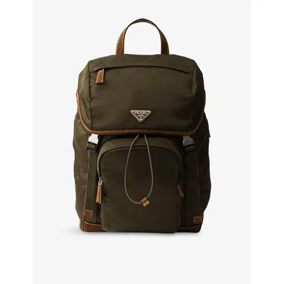 Prada Mens Green Re-nylon Shell And Suede Backpack In Brown