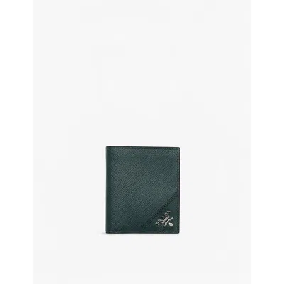 Prada Mens Green Saffiano Bi-fold Leather Wallet