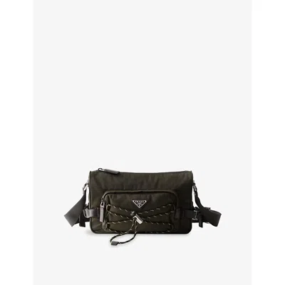 Prada Mens Green Speedrock Re-nylon And Leather Shoulder Bag