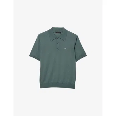 Prada Mens Green Superfine Logo-embroidered Wool Polo Shirt
