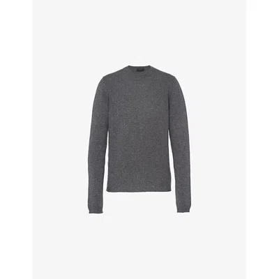 Prada Mens Grey Crewneck Regular-fit Cashmere Jumper In Gray